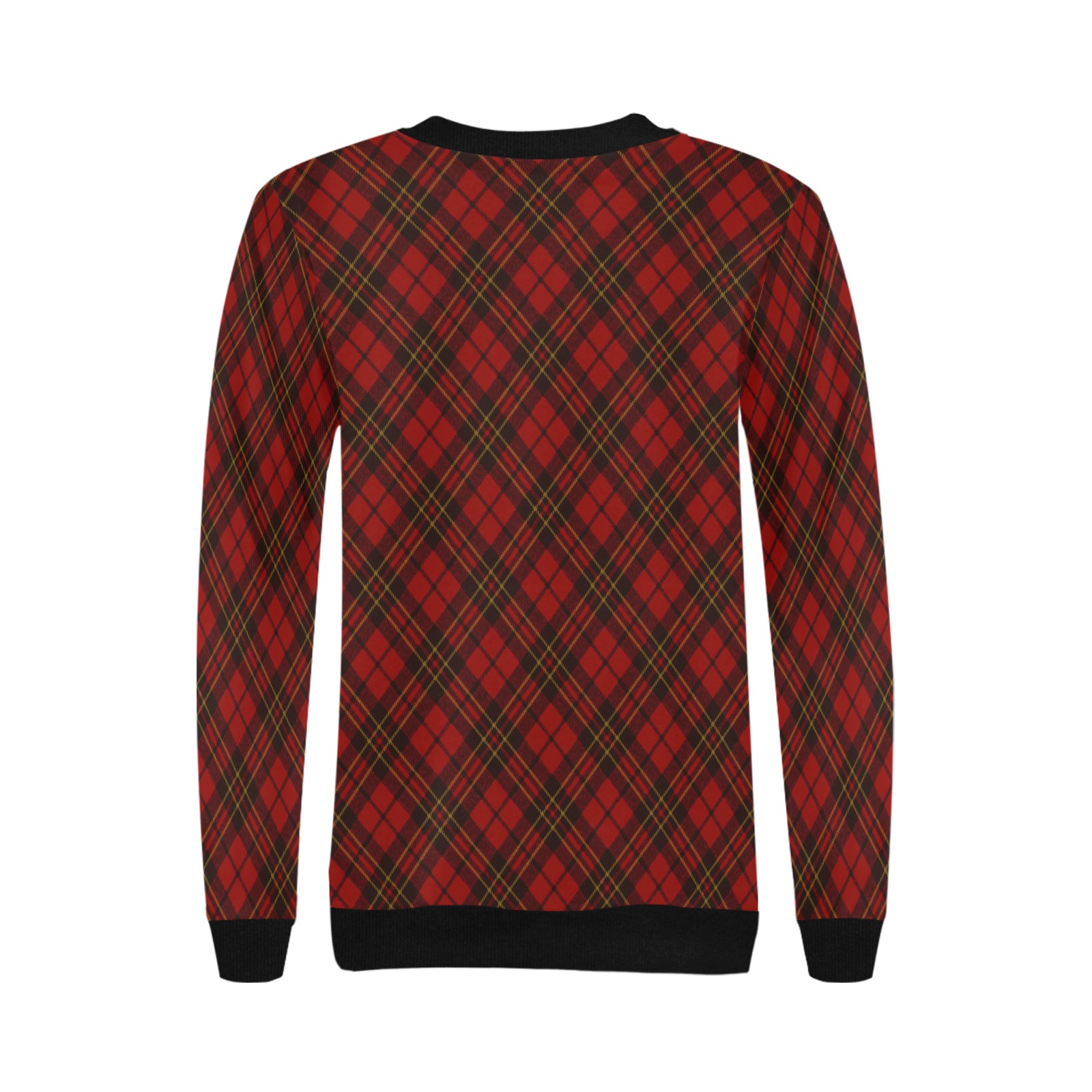 Red tartan plaid winter Christmas pattern holidays Women's Rib Cuff Crew Neck Sweatshirt (Model H34)