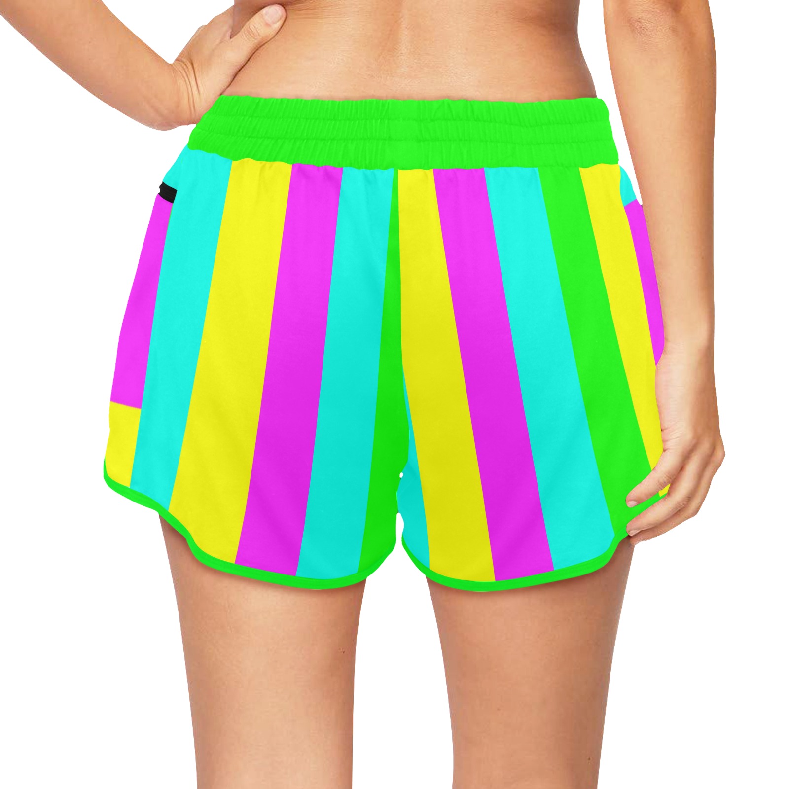 Bright Neon Wide Stripes Women's Sports Shorts (Model L61)