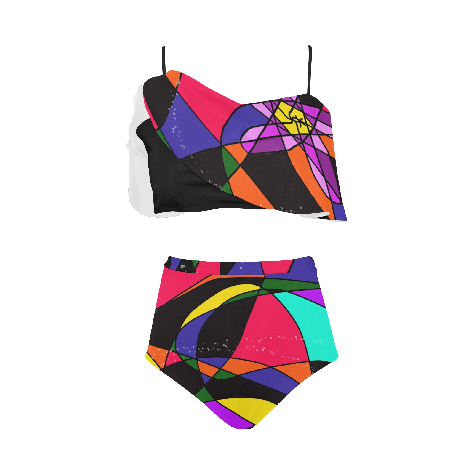 Abstract Design S 2020 High Waisted Ruffle Bikini Set (Model S13)