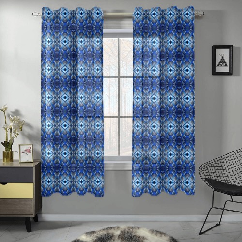 blue and white repeating pattern Gauze Curtain 28"x63" (Two-Piece)