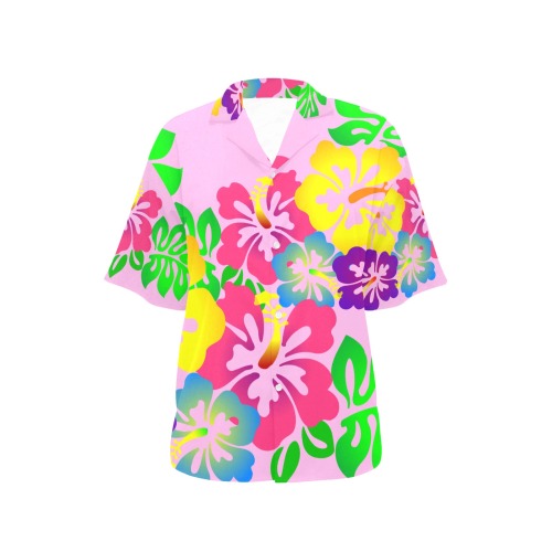 Hibiscus Hawaiian Flowers on Pink All Over Print Hawaiian Shirt for Women (Model T58)