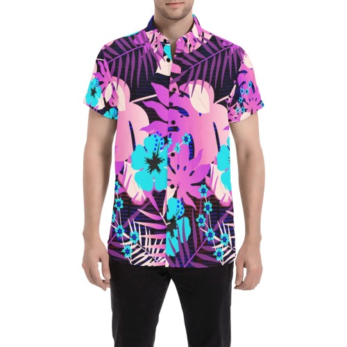 GROOVY FUNK THING FLORAL PURPLE Men's All Over Print Short Sleeve Shirt (Model T53)