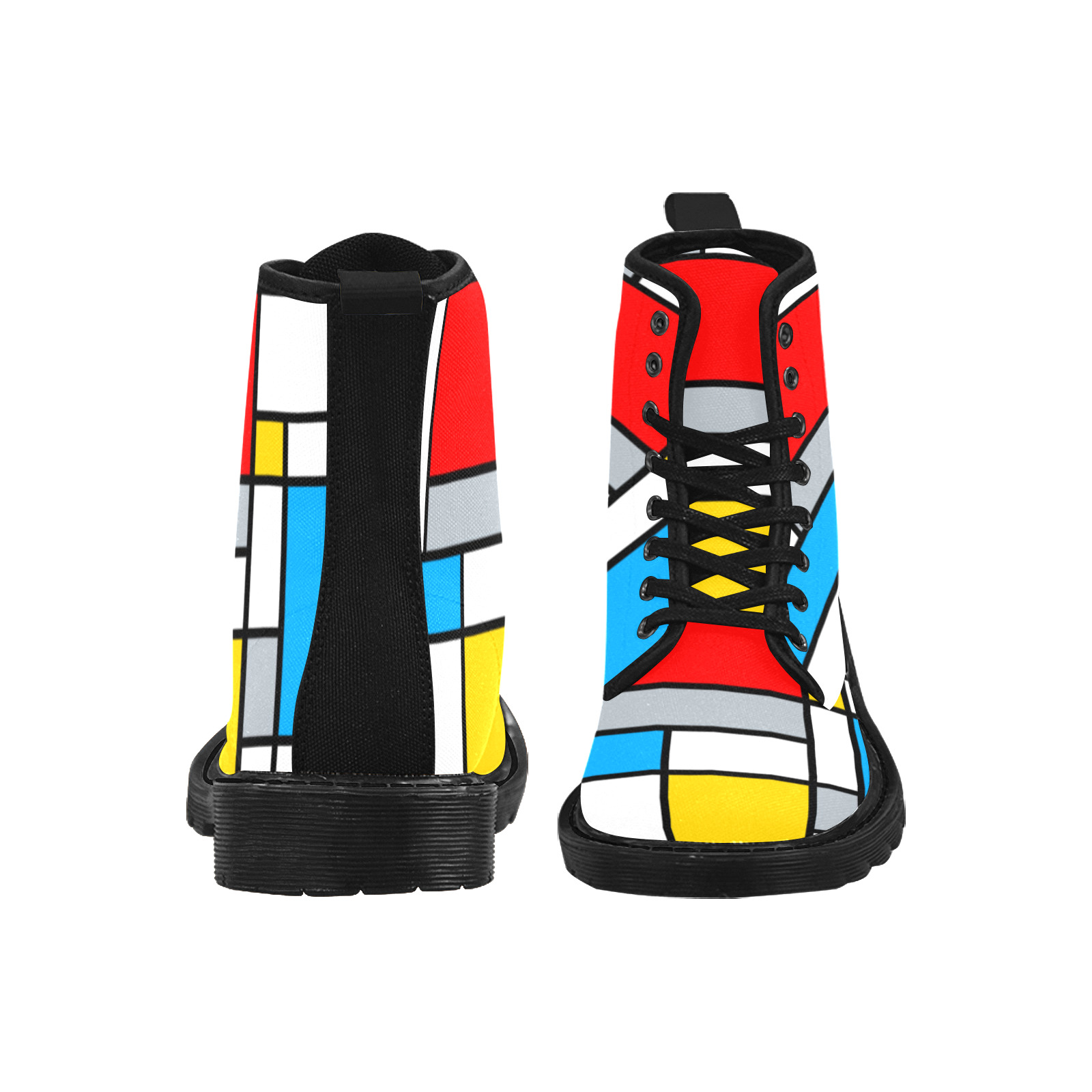 Mondrian Style Color Composition Geometric Retro Art Martin Boots for Women (Black) (Model 1203H)