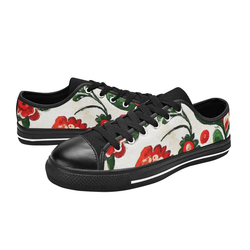 folklore motifs red flowers shoes Women's Classic Canvas Shoes (Model 018)