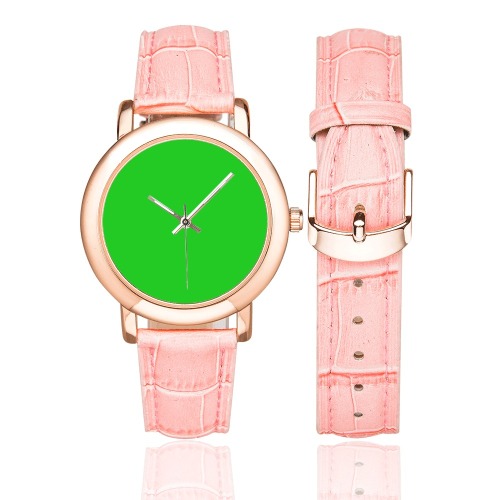 Merry Christmas Green Solid Color Women's Rose Gold Leather Strap Watch(Model 201)