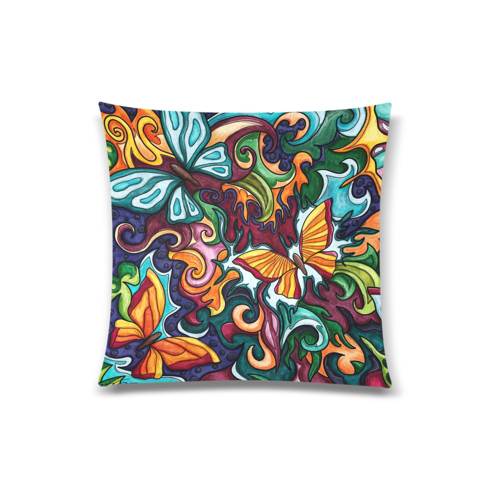 Multicolored butterflies Custom Zippered Pillow Case 20"x20"(Twin Sides)