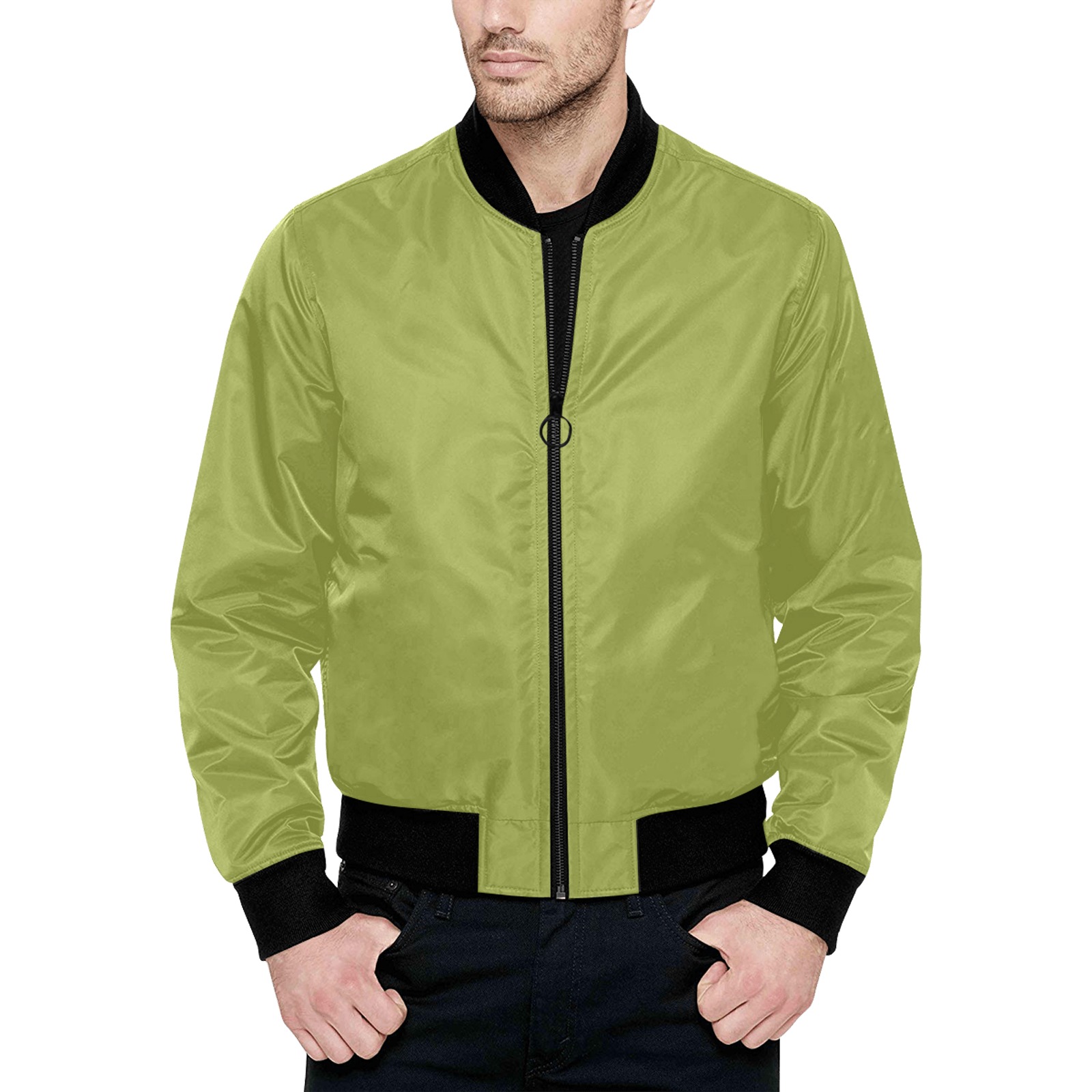 green jacket All Over Print Quilted Bomber Jacket for Men (Model H33)