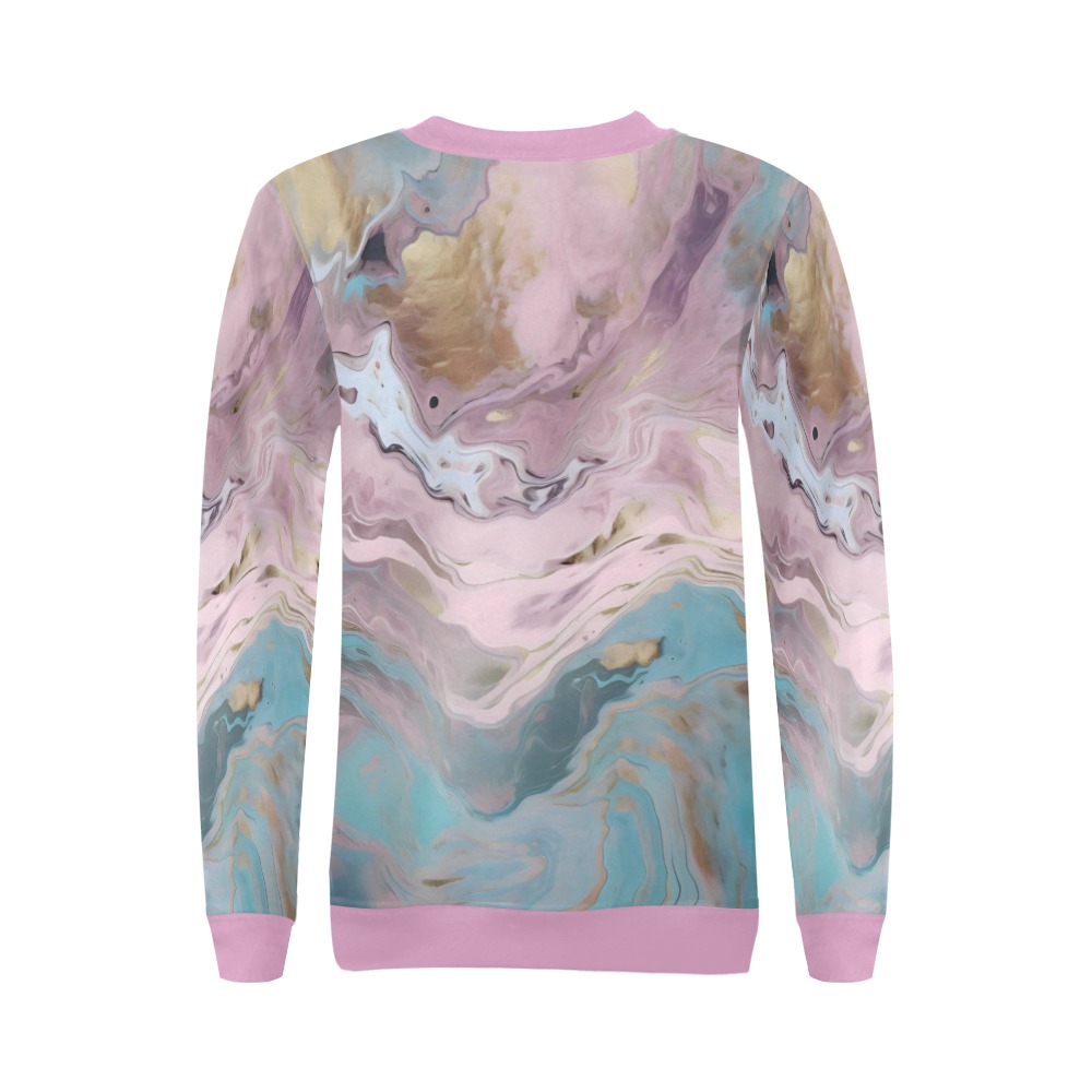 Aqua and Gold Marble All Over Print Crewneck Sweatshirt for Women (Model H18)