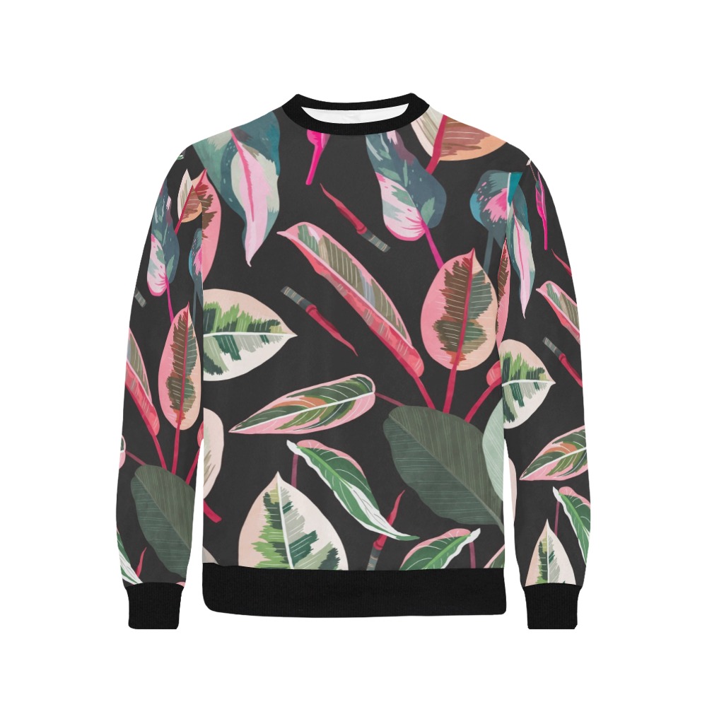 Dark pattern colorful leaves-974 Men's Rib Cuff Crew Neck Sweatshirt (Model H34)