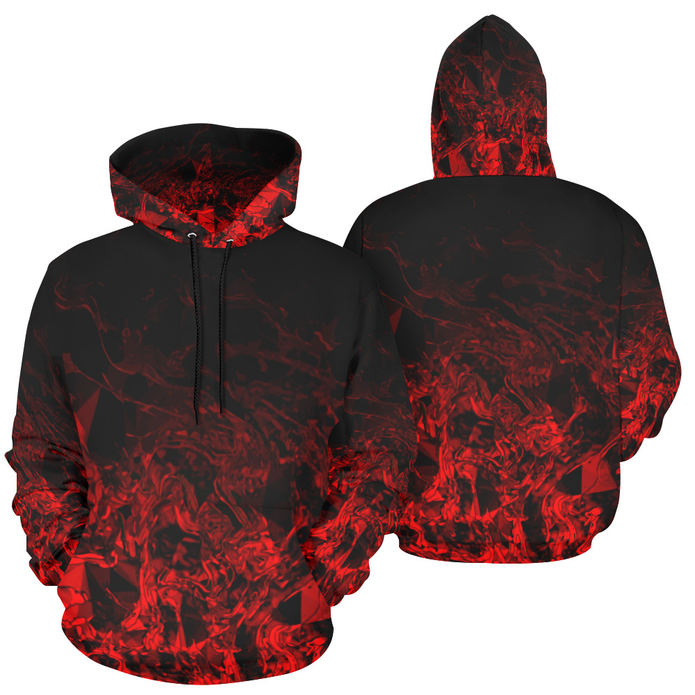 Red Nite - black and red geometric swirl gradient All Over Print Hoodie for Men (USA Size) (Model H13)