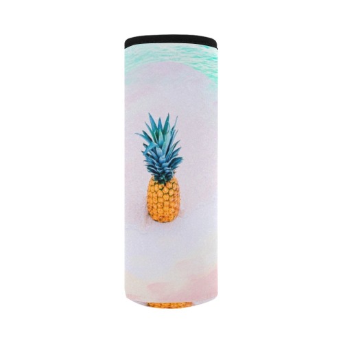 Pineapple on the pink beach Neoprene Water Bottle Pouch/Large
