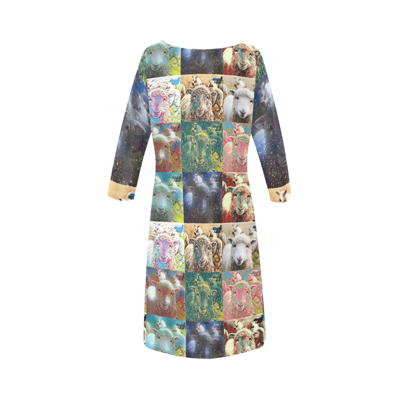 Sheep With Filters Collage Rhea Loose Round Neck Dress(Model D22)