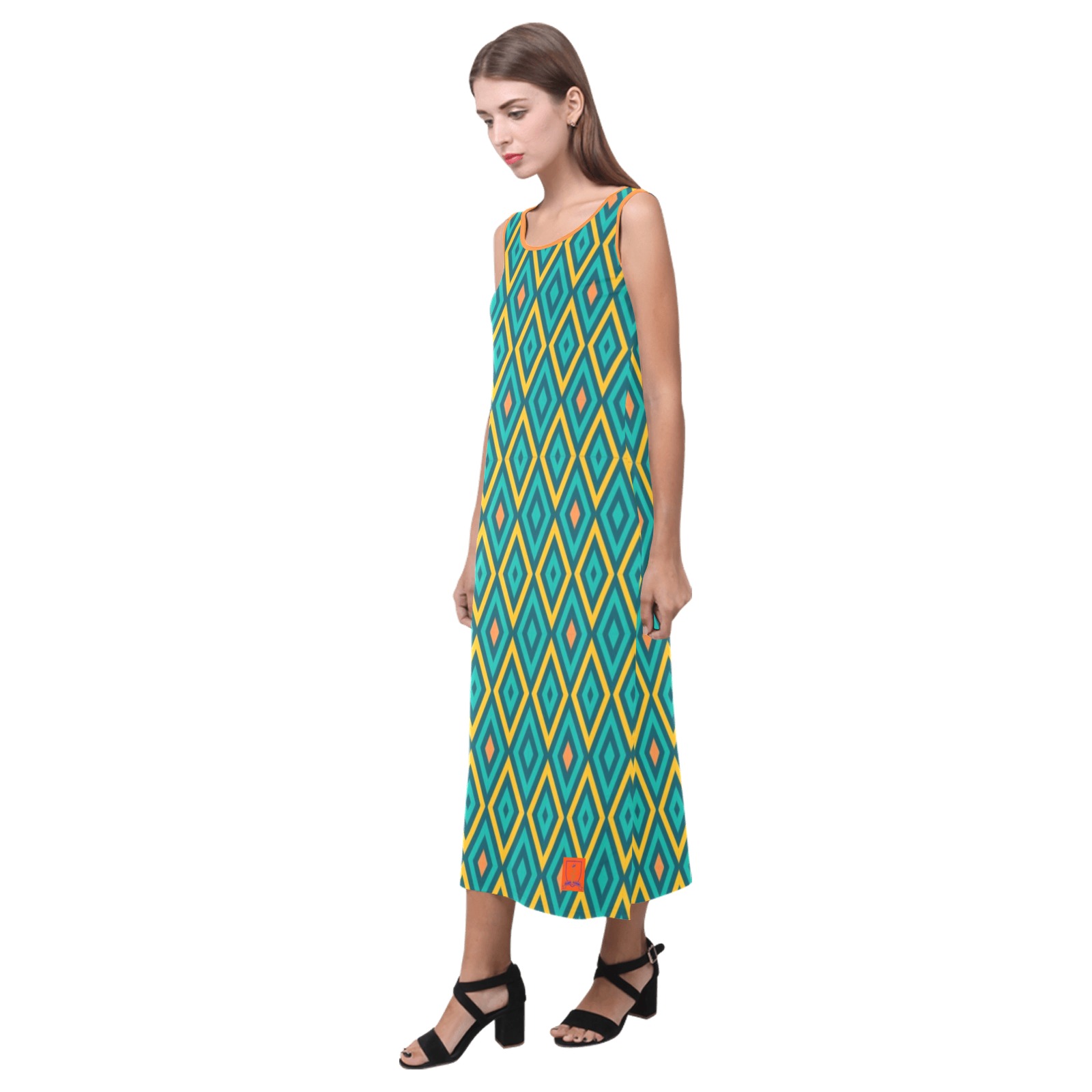DIONIO Clothing - Ladies' Green Diamond Phaedra Sleeveless Open Fork Long Dress Phaedra Sleeveless Open Fork Long Dress (Model D08)