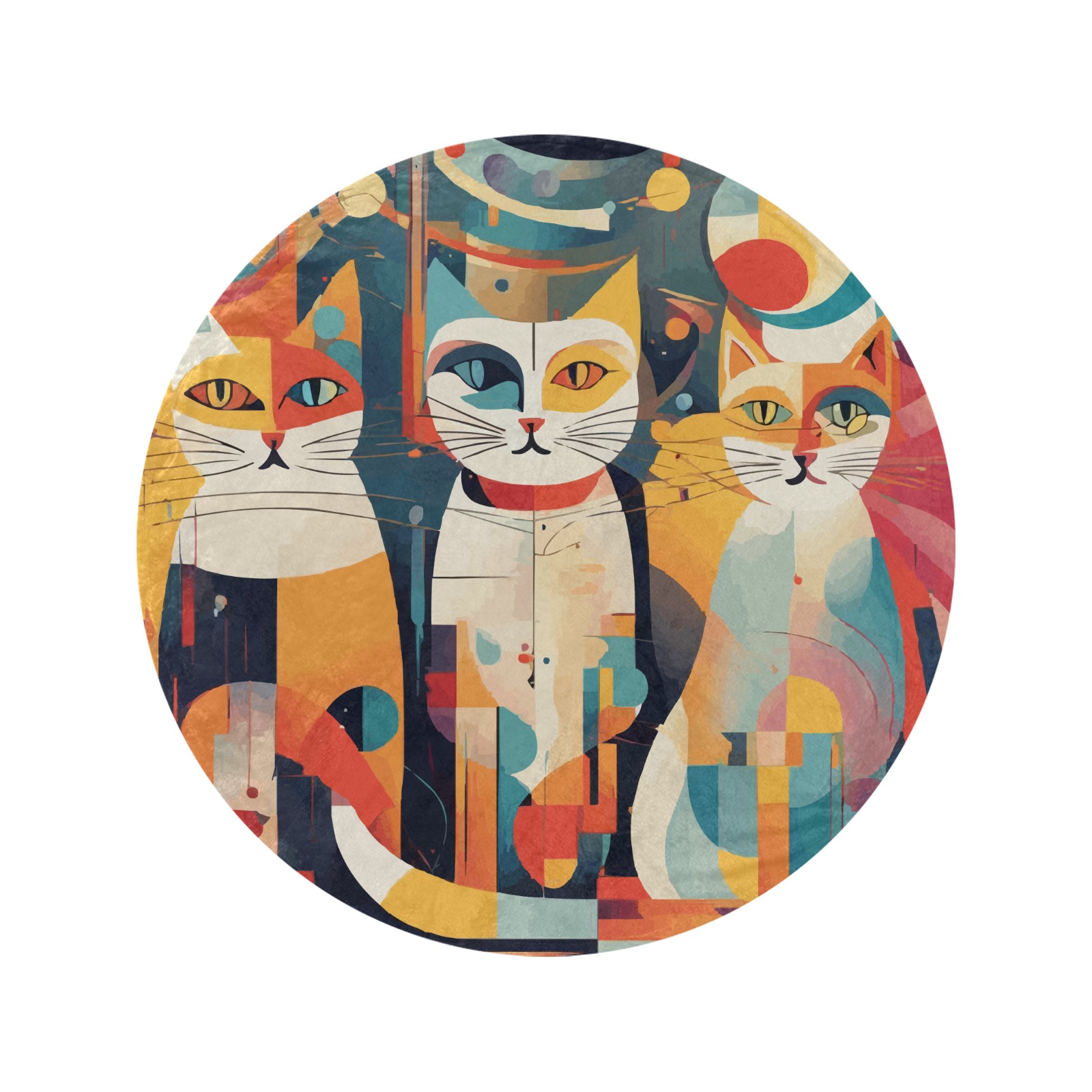 Three cats fantasy abstract art. Festive colors. Circular Ultra-Soft Micro Fleece Blanket 60"