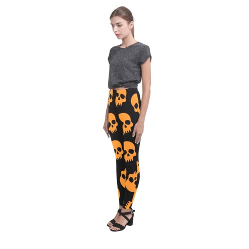 Halloween Orange Skulls Cassandra Women's Leggings (Model L01)