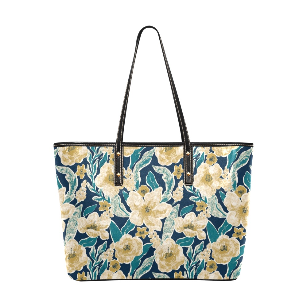 Painted Flowers Chic Leather Tote Bag (Model 1709)