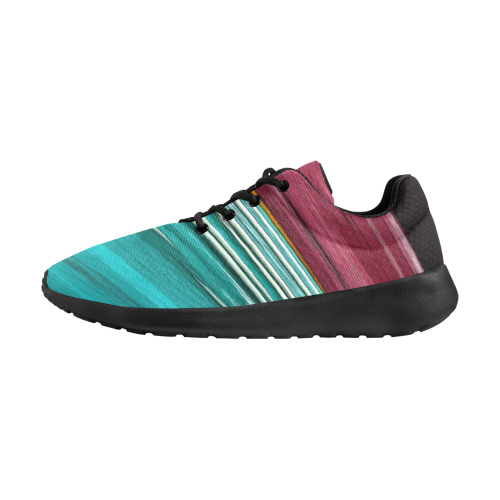 Abstract Red And Turquoise Horizontal Stripes Women's Athletic Shoes (Model 0200)