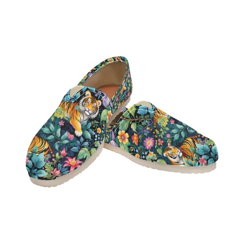 Jungle Tigers and Tropical Flowers Pattern Women's Classic Canvas Slip-On (Model 1206)