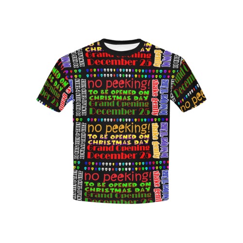 DO NOT OPEN TIL Christmas Kids' All Over Print T-Shirt with Solid Color Neck (Model T40)