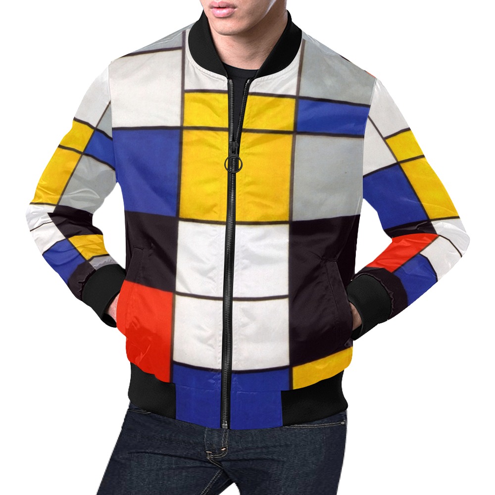 Composition A by Piet Mondrian All Over Print Bomber Jacket for Men (Model H19)
