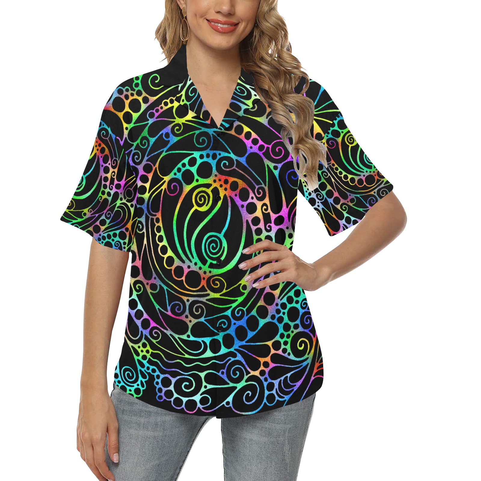 Abstract Art Sketching Pattern 1 All Over Print Hawaiian Shirt for Women (Model T58)