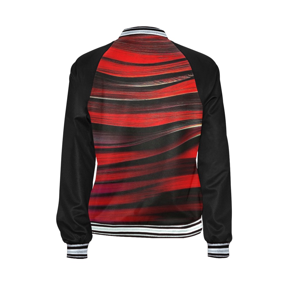 red and black horizontal stripe's All Over Print Bomber Jacket for Women (Model H21)