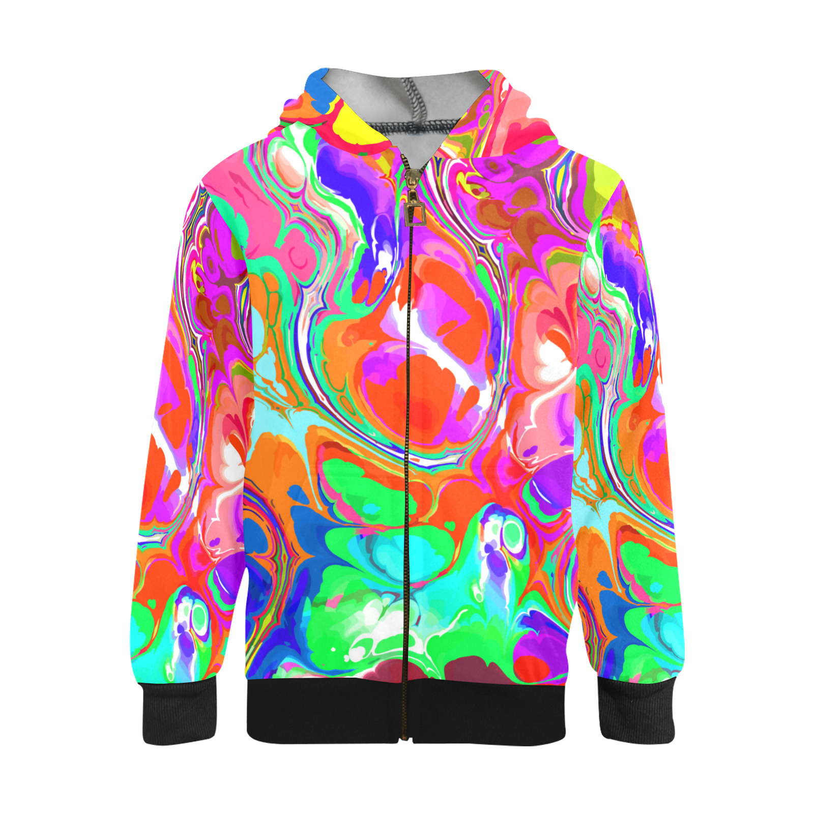 Psychedelic Abstract Marble Artistic Dynamic Paint Art Kids' All Over Print Full Zip Hoodie (Model H39)
