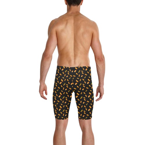 Hot Dog Pattern - Black Men's Knee Length Swimming Trunks (Model L58)