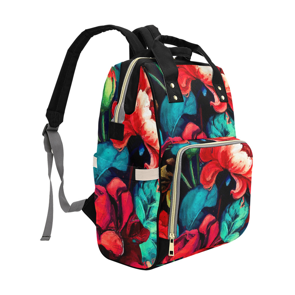 flowers botanic art (6) backpack Multi-Function Diaper Backpack/Diaper Bag (Model 1688)