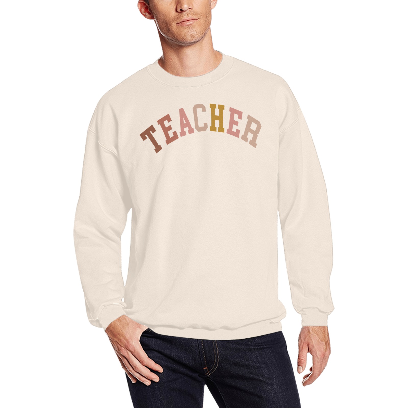 Teacher Men's Oversized Fleece Crew Sweatshirt (Model H18)