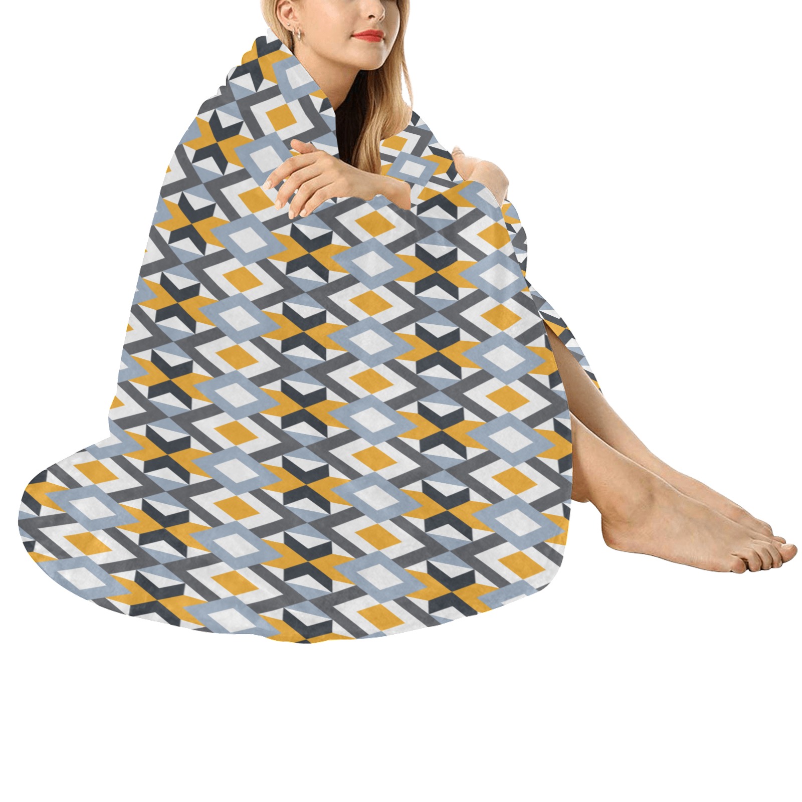 Retro Angles Abstract Geometric Pattern Circular Ultra-Soft Micro Fleece Blanket 47"