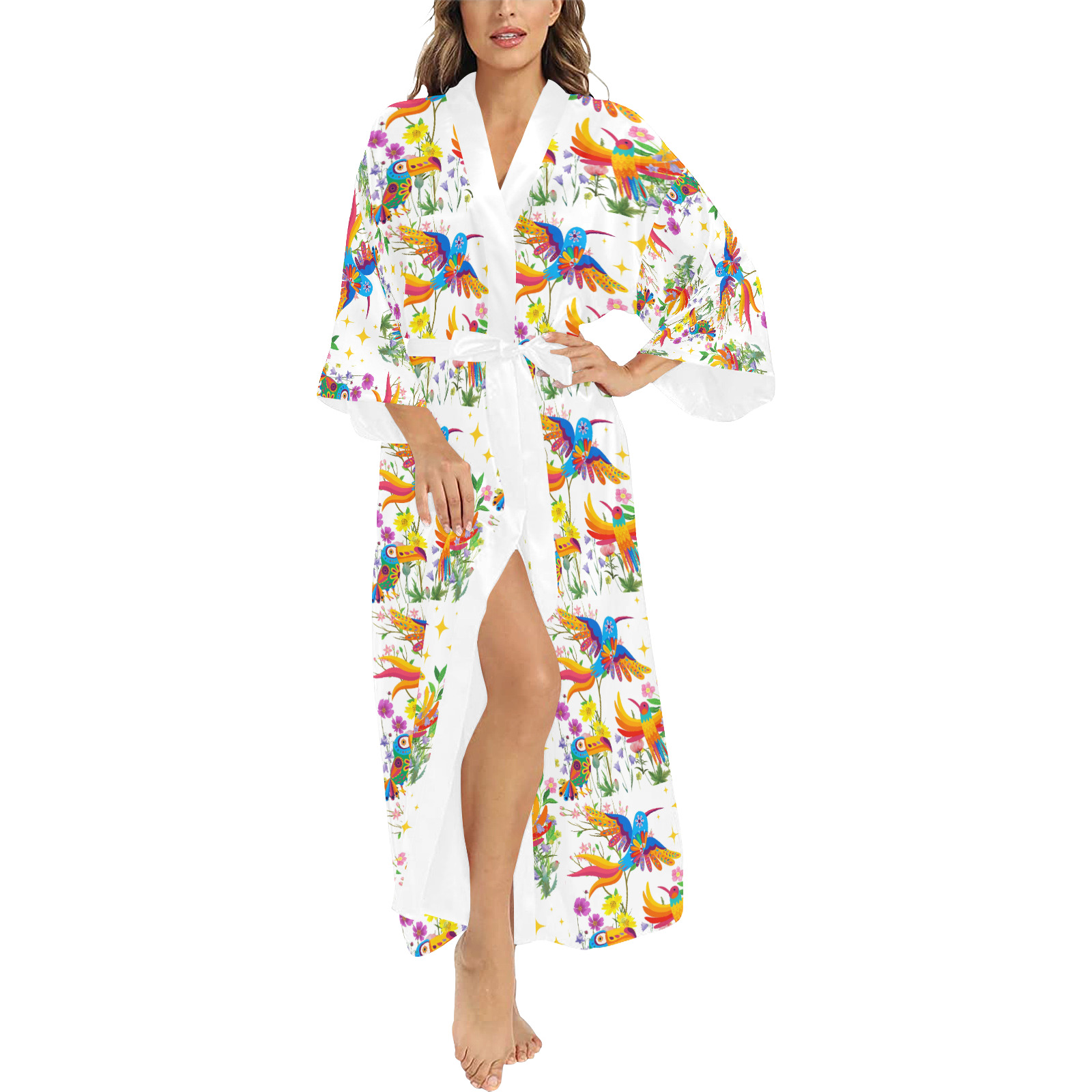 Birds of Paradise Pattern Long Kimono Robe