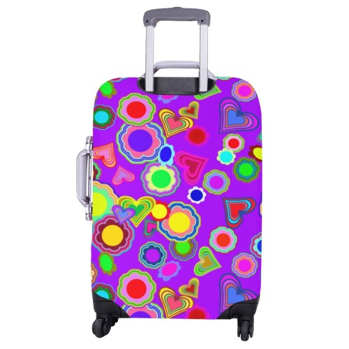 Groovy Hearts and Flowers Purple Luggage Cover/Large 26"-28"
