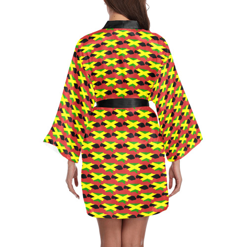 Jamaican Flag Maps Red Long Sleeve Kimono Robe