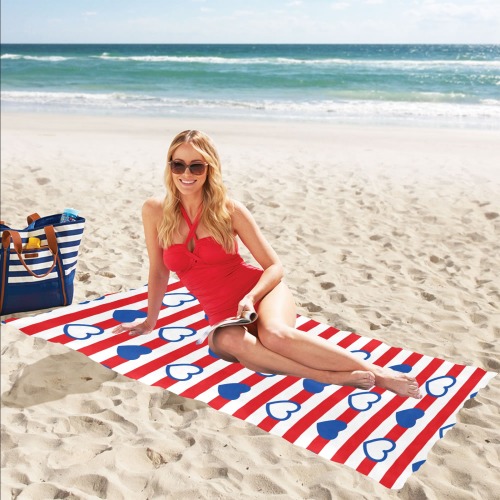 Hearts and Stripes 4th of July Towel Beach Towel 32"x 71"