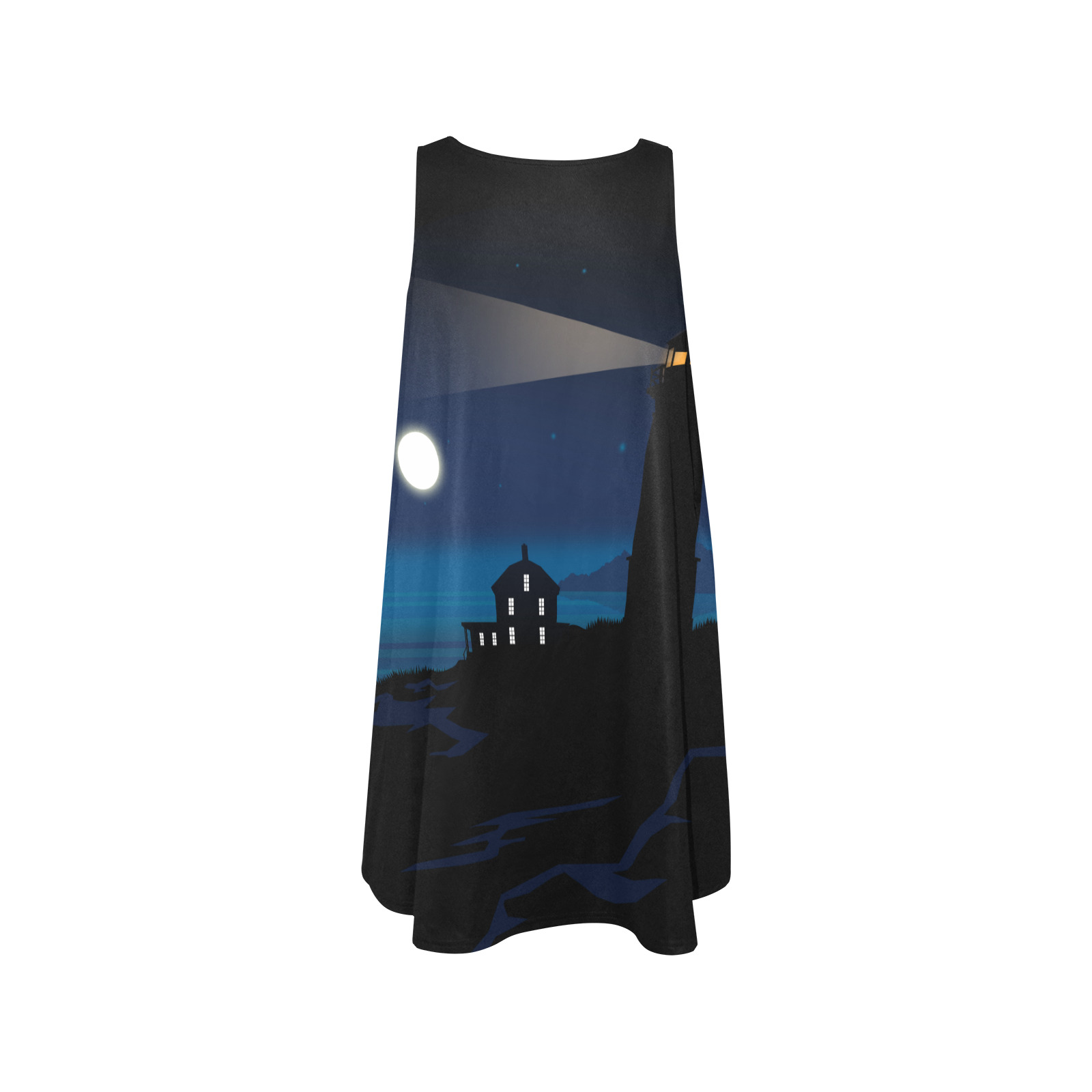 Light House - Night Sleeveless A-Line Pocket Dress (Model D57)