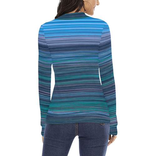 Abstract Blue Horizontal Stripes Women's All Over Print Mock Neck Sweatshirt (Model H43)