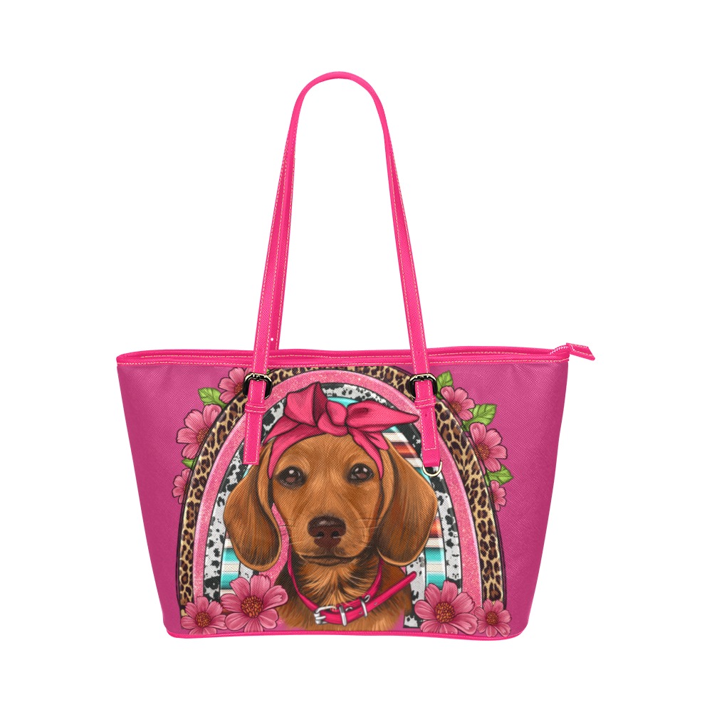 Dachshund - Floral Rainbow Leather Tote Bag/Large (Model 1651)