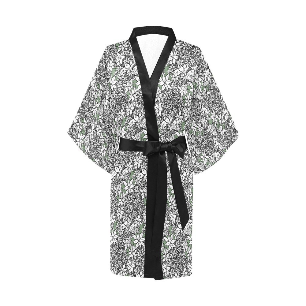 Petals in the Wind in Green Kimono Robe