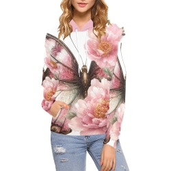 Pink Butterfly All Over Print Hoodie for Women (USA Size) (Model H13)