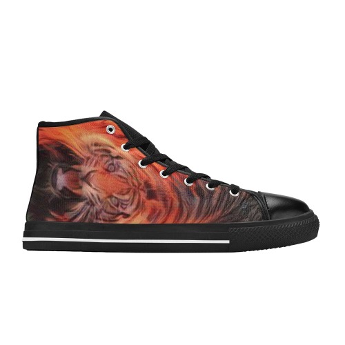 Tiger On Fire Looking Up Women's Classic High Top Canvas Shoes (Model 017)