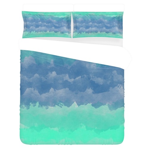 Ombre Blue and Green 3-Piece Bedding Set
