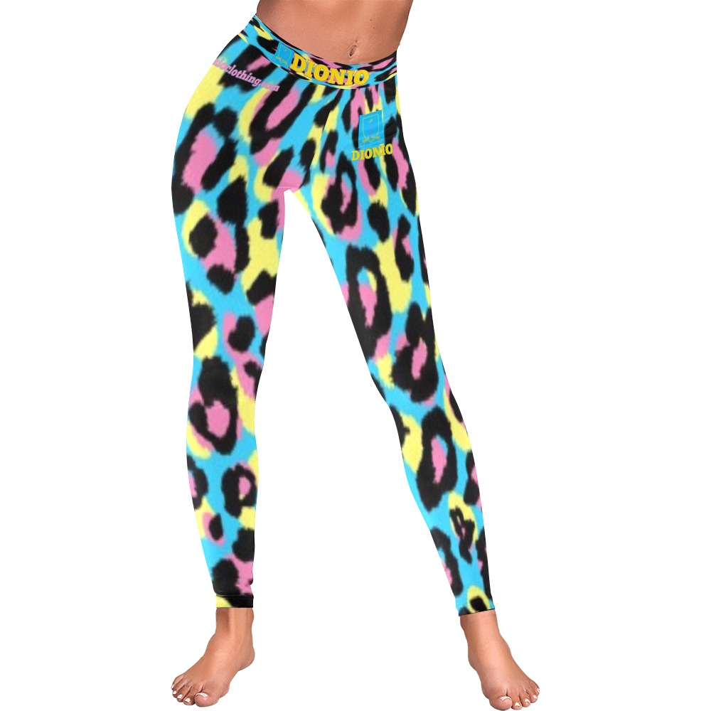 DIONIO Clothing - Ladies' Turquoise Cheetah Multi-Color Leggings Women's Low Rise Leggings (Invisible Stitch) (Model L05)