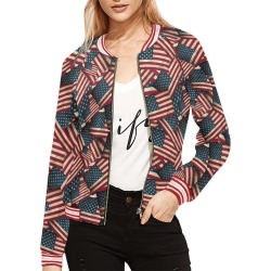 Patriotic USA American Flag Art All Over Print Bomber Jacket for Women (Model H21)