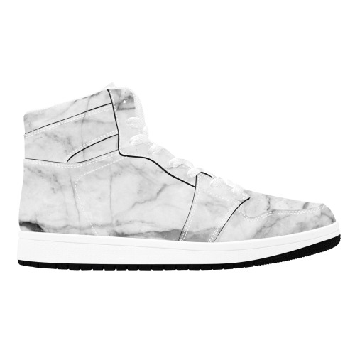 White gray marble texture Men's High Top Sneakers (Model 20042)