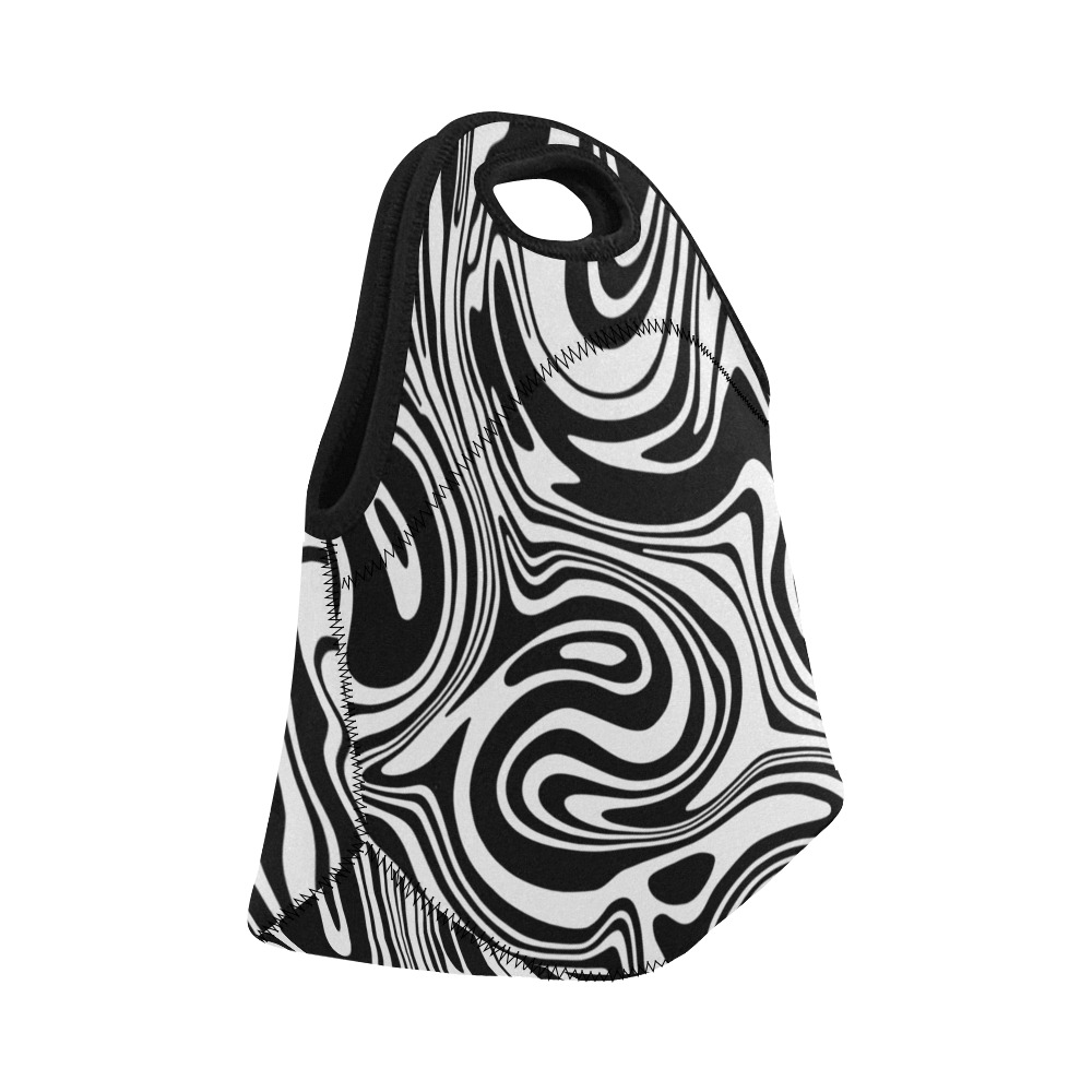 Black and White Marble Neoprene Lunch Bag/Small (Model 1669)