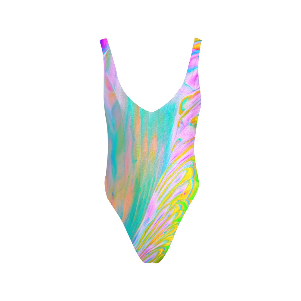 neon feather Sexy Low Back One-Piece Swimsuit (Model S09)