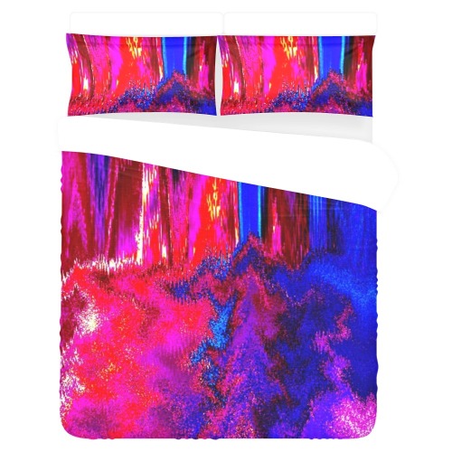 Melted Glitch Red and Blue 3-Piece Bedding Set