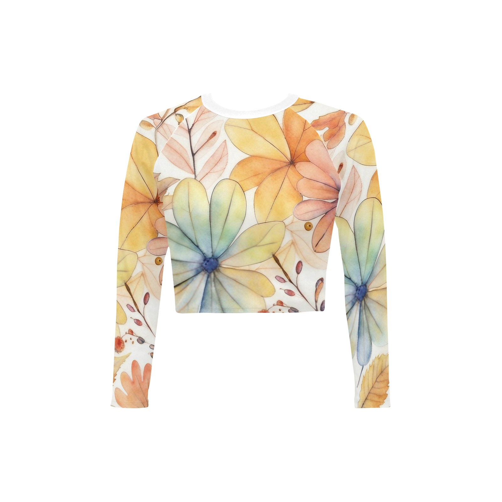 Watercolor Floral 2 Long Sleeve Bikini Top (Model S27)