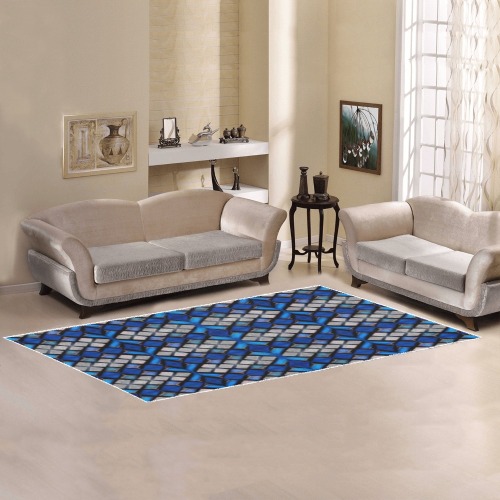 blue and silver repeating pattern Area Rug 9'6''x3'3''
